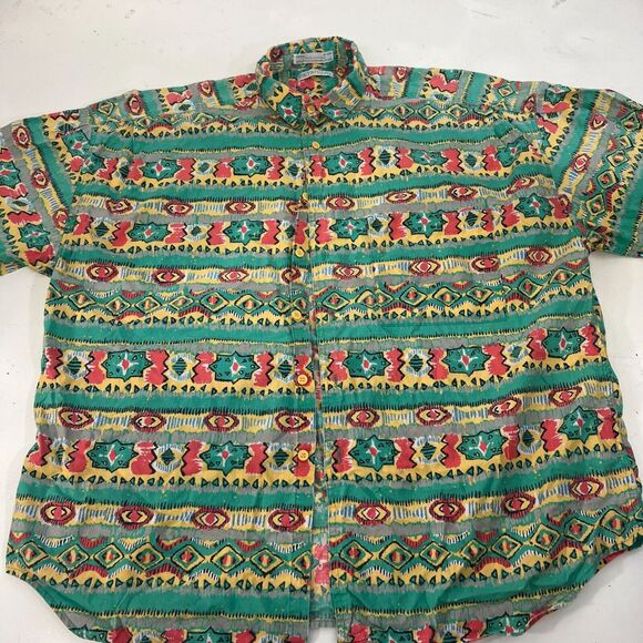 Vintage Gennera Collection Mens Short Sleeve Shirt Southwest Aztec Print - Picture 3 of 12